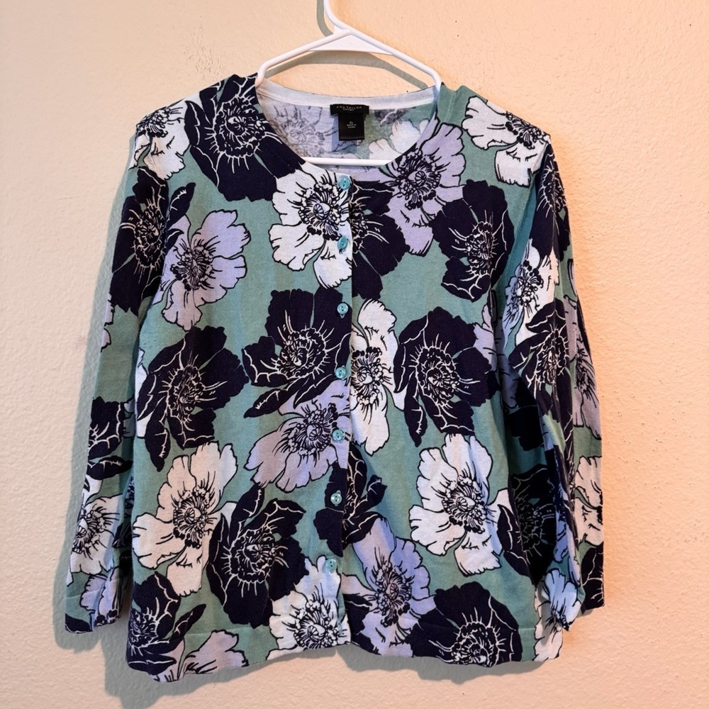 Ann Taylor Factory Floral Button-Up Lightweight Cardigan XL